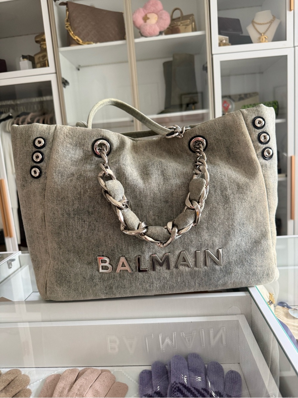 Balmain 1945 Soft Cabas washed denim tote